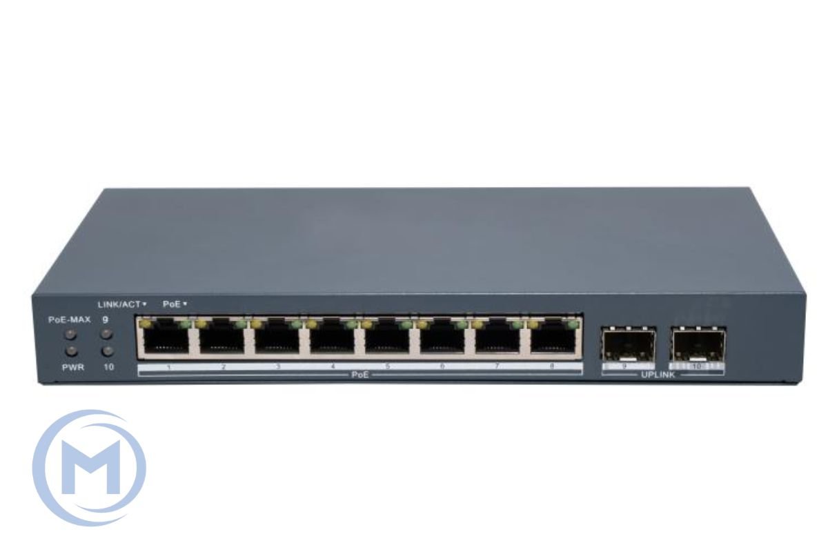 HUB Switch HIKVISION DS-3E1510P-EI/M-8P2F SMART 8x1000Mbps PoE,2xSFP,PoE budget:80W Metal