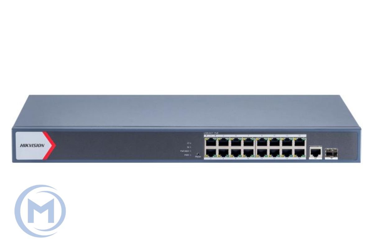 HUB Switch HIKVISION DS-3E1518P-EI/M(STD)SMART 16x1000Mbps PoE,1x1000Mbpc,1SFP,PoE budget:130W Metal