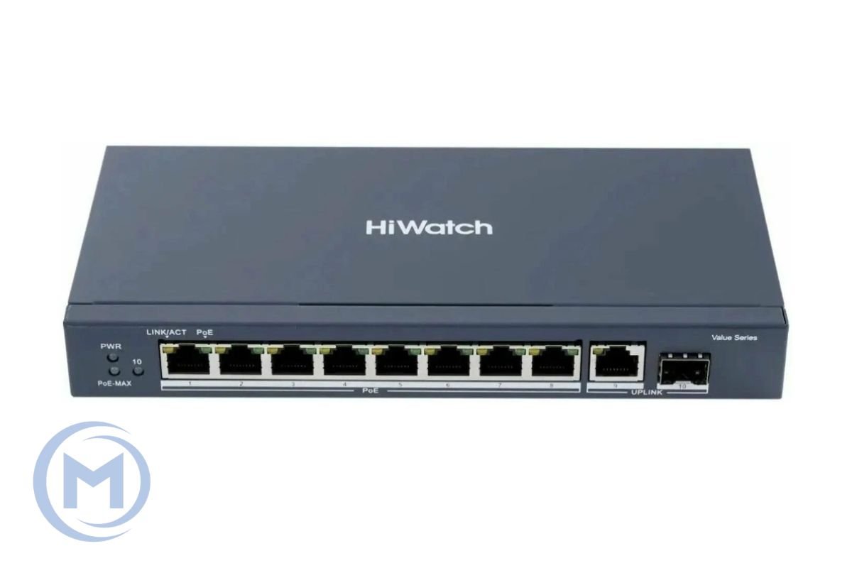 HUB Switch HIWATCH DS-S1008P 10-port 10/100M PoE, 2 × 10/100/1000M 8-port POE 60w