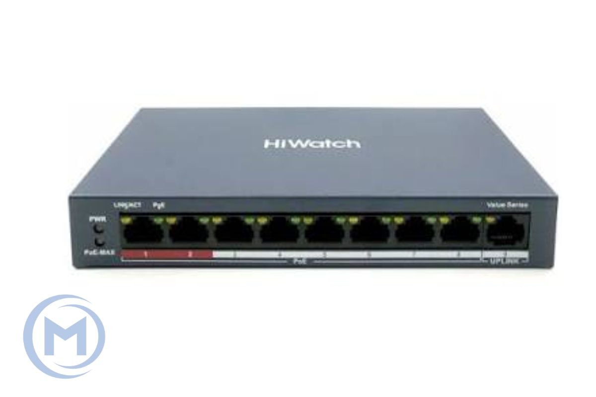 HUB Switch HIWATCH DS-S908P(B) 9-port 10/100Mbps 8-port PoE 60W Metal