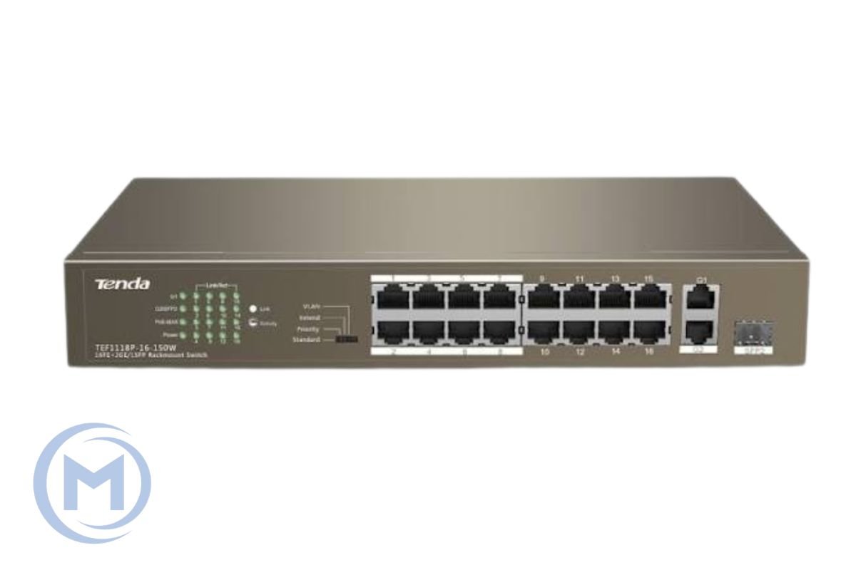 HUB Switch Tenda TEF1118P-16-150W 16-port PoE 10/100Mbps + 1 10/100Mbps
