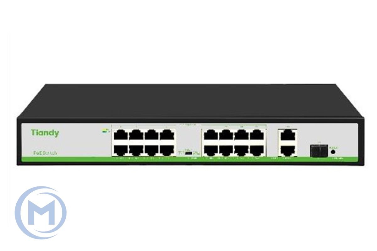 HUB Switch TIANDY TC-P3S019 Spec:H/1621/AT/180 16x10/100MbpsPoE,2x1000Mbpc,1SFP,PoE budget:180W