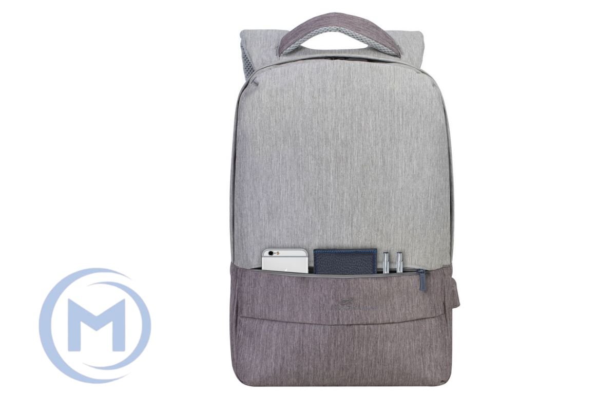 RivaCase 7562 PRATER Anti-Theft Grey/Mocha Brown 15.6" Backpack