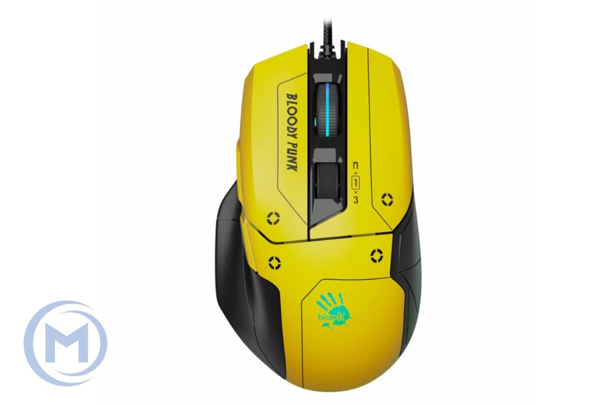 A4TECH BLOODY W70 MAX GAMING MOUSE 10000CPI PUNK YELLOW RGB METAL FEET ACTIVE USB BLACK