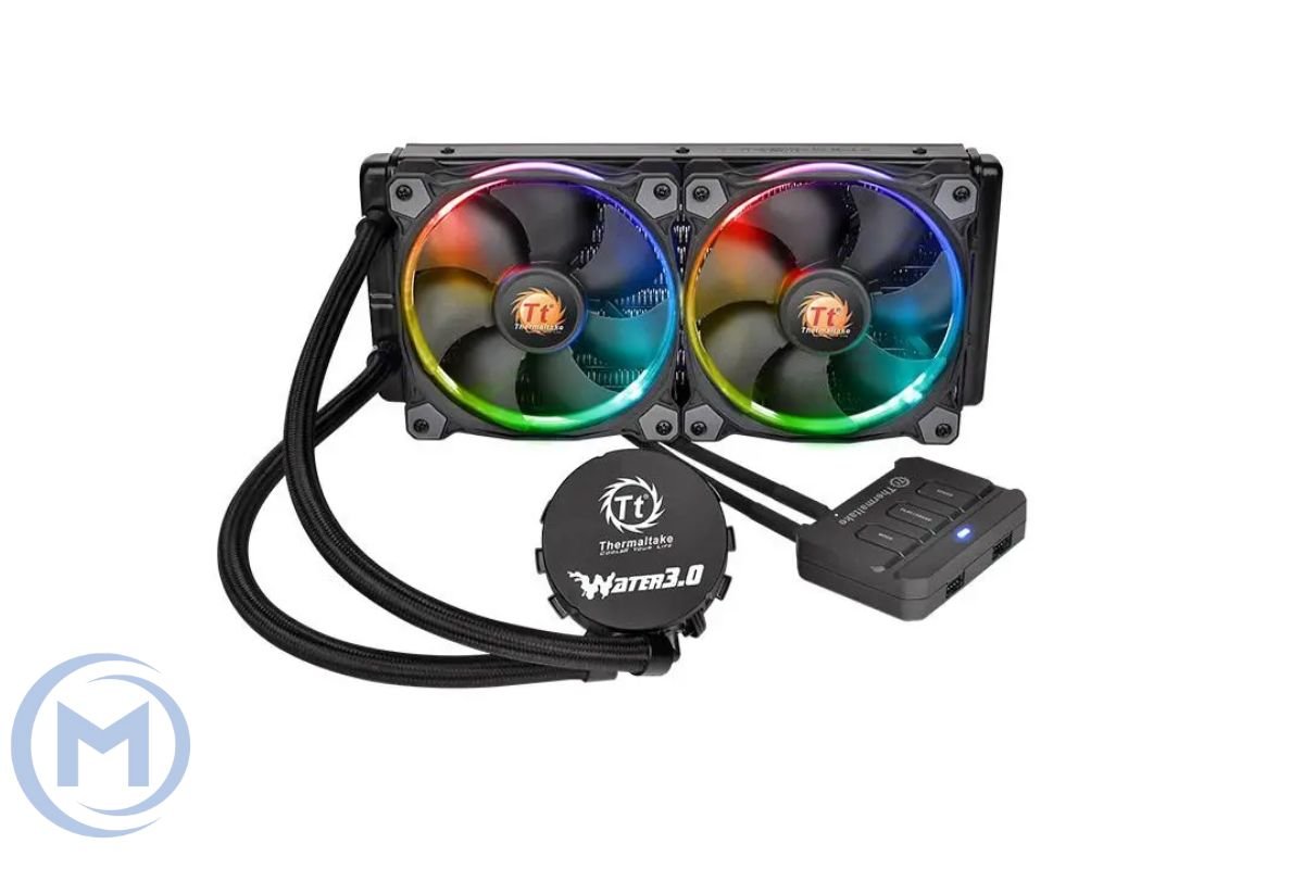 Водяное охлаждение Thermaltake, Water 3.0 Riing RGB 240, LGA2066/2011-3/2011/1366/1156/1155/1151/1150/AMDTR4/AM4/FM2/FM1/AM3+-3/AM2+-2, Riing Red 2*120мм вент, 400-1500 об/мин, 26.4 dB(A), Чёрный