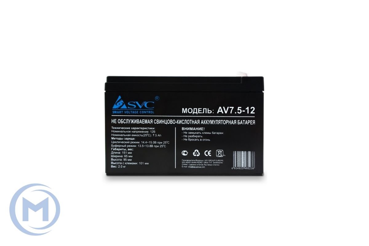 Батарея SVC 12В х 7.5Ач (AV 7.5-12), Черный