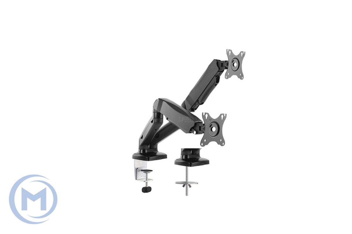 Настольный кронштейн с газлифтом Brateck LDT13-C024, для 2-х мониторов 13"-32", Нагрузка 2х6.5 кг., Наклон + 90°~- 45°, Поворот +/- 90°, Вращение монитора +/- 180°, VESA 75x75,100x100